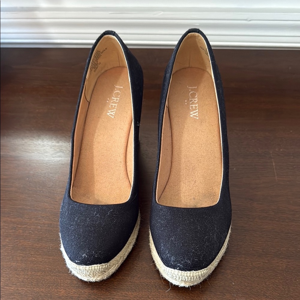 J. Crew Black Espadrille Wedges